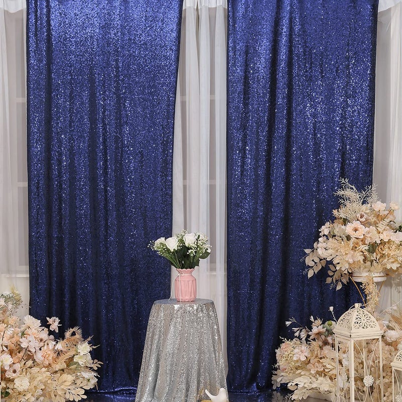SquarePie Sequin Backdrop Curtain 2FT x 8FT Navy Blue 2pcs Curtain Background for Wedding Party - Image 5